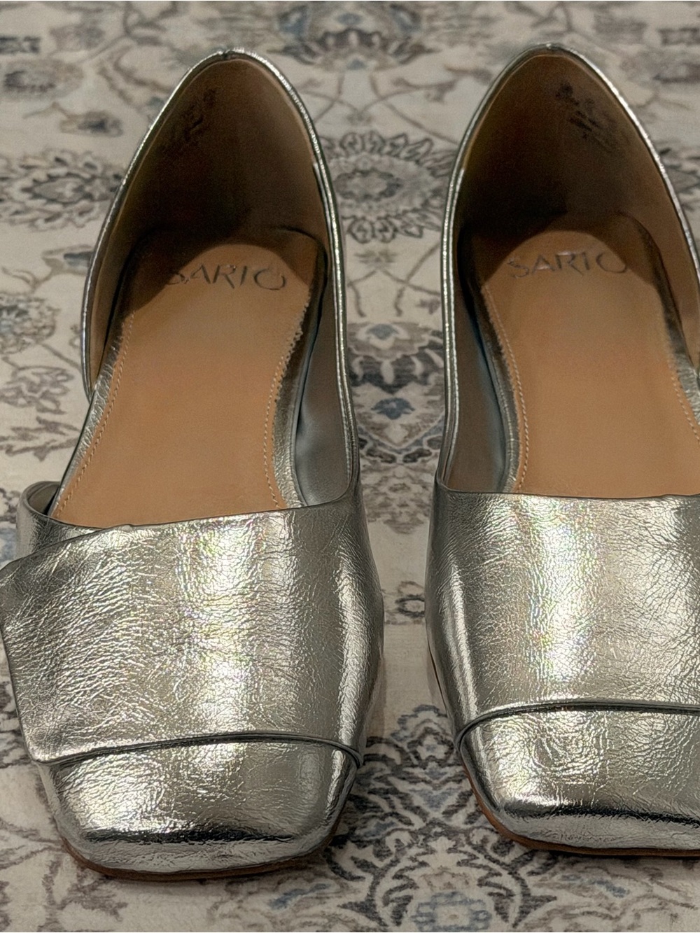 SARTO Women’s Silver Metallic Square Toe Slip-On Flats in size 8.5M